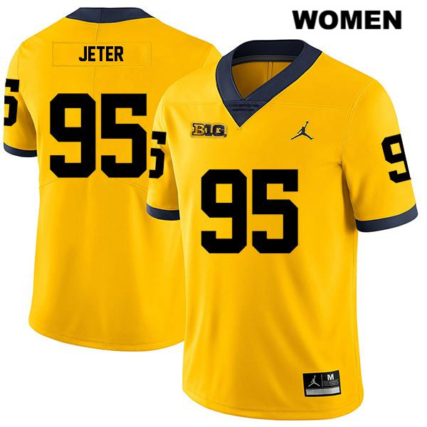 Women's NCAA Michigan Wolverines Donovan Jeter #95 Yellow Jordan Brand Authentic Stitched Legend Football College Jersey DQ25X42XU